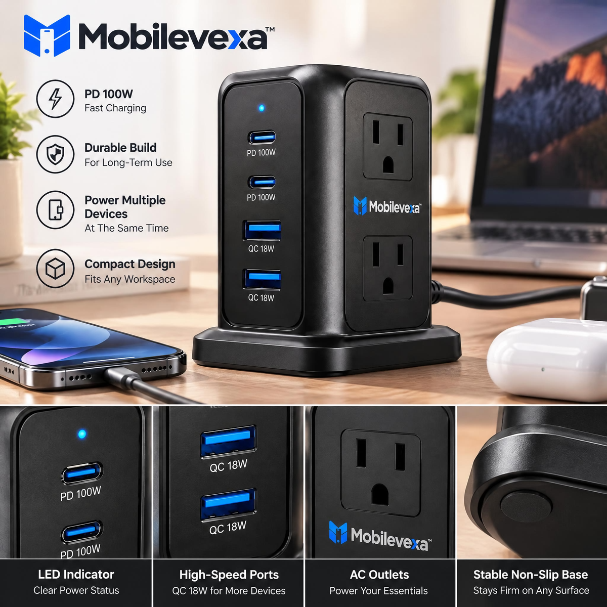 Mobilevexa™ Multi-Port Fast-Charging Power Hub